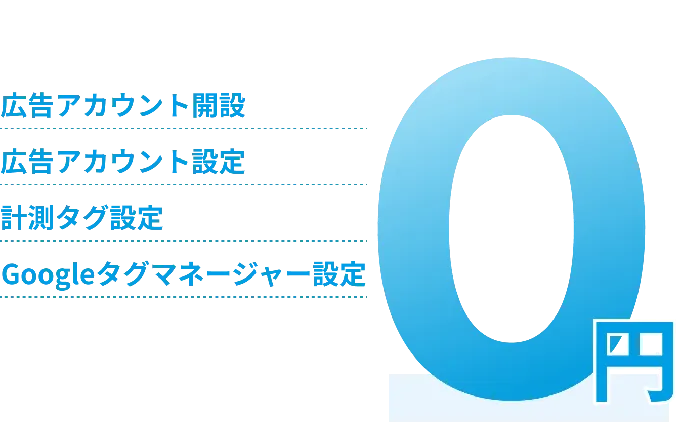 広告アカウント開設・広告アカウント設定・計測タグ設定・Googleタグマネージャー設定が0円